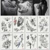 Kotbs 8 Sheets Temporary Floral Tattoos Sexy Body Tattoo Sticker for Girl Women Makeup Waterproof Large Temporary Tattoos Flower Paper Fake Tattoo