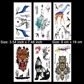 Kotbs 6 Sheets Large Animal Temporary Tattoo Waterproof Tattoo Sticker for women men Body Art Makeup Fake Tattoos (Deer, Giraffe, Wolf, Tiger)