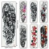 Kotbs 6 Sheets Full Arm Temporary Tattoo Waterproof Extra Large Temporary Tattoos Black Skull Rose Tattoo Body Stickers for Man Women Fake Tattoo