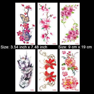 Kotbs 6 Sheets Large Temporary Tattoos Flower Paper Sexy Body Tattoo Sticker for Women & Girl Fake Tattoo (Lily, Peach, Plum, Peony)