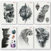 Kotbs 6 Sheets Large Temporary Tattoo Black Strong Wolf Tiger Tattoo Sticker for Men Women Guys Waterproof Body Art Makeup Fake Tattoos